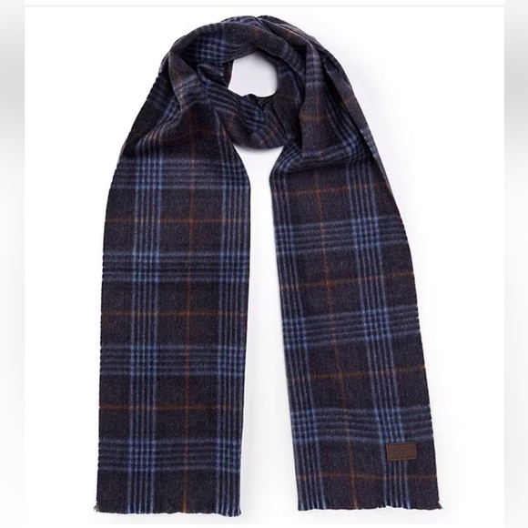 Hickey Freeman Mens 100% Cashmere Scarf Blue Beige Plaid NWT $125 - Picture 1 of 13